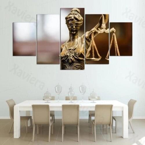Home Decoration Wall Art 5 Panels Goddess of Justice HD Canvas Printmaking Mural for Living Room Bedroom Girl Room Retro Poster