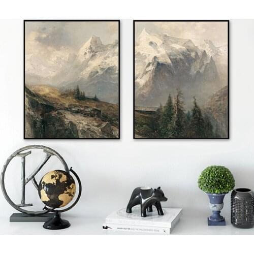 Rustic Mountain Landscape Vintage Art Prints Antique Paintings On Canvas Poster Gallery Wall Pictures for Living Room Home Decor