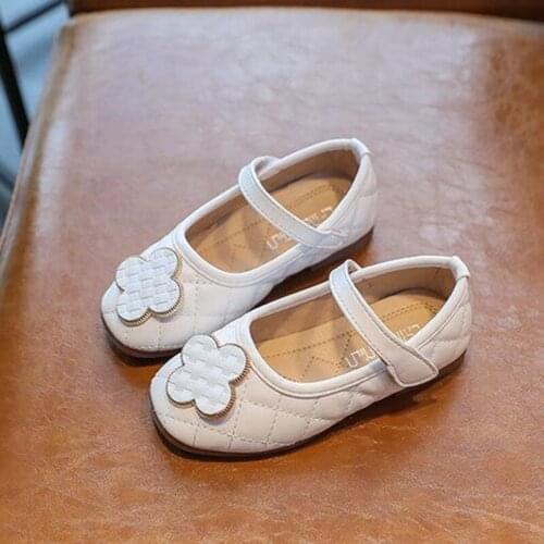 2021 Princess Kids Leather Shoes for Girls Flower Casual Glitter Children Falt Heel Girls Shoes Black Pink White