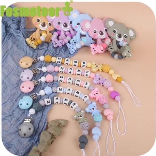 Fosmeteor Baby Teether Bracelet Food Grade Silicone Chews Nurse Gift Toys Koala Teething Necklace Pacifier Clip DIY BABY Custom