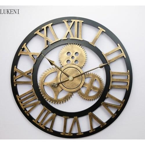 Home Decoration American Retro Large Size Round 60cm Gear Wall Clock Creative Roman Decoration Wooden Wall Clock Watch