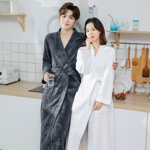 Couple Bathrobe Coral Wool Water Absorption Medium Length Style Robe Mens Spring Autum Household Womens Gown Female Nightgown