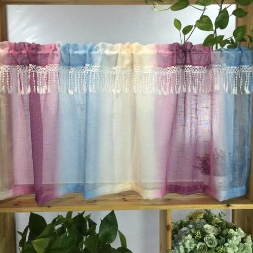1 PC Rod Pocket Short Curtain Valance Tier For Kitchen Cafe Door New Home Decor Rainbow Gradient Short Roman Curtains wp109C