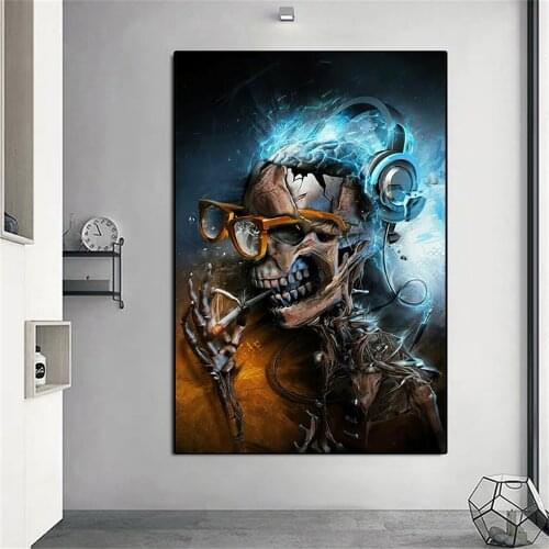 Smoking Rock Skull Poster Wall Art Canvas Prints Abstract Graffiti Painting Modern For Living Room Bar corridor Home Room Decor