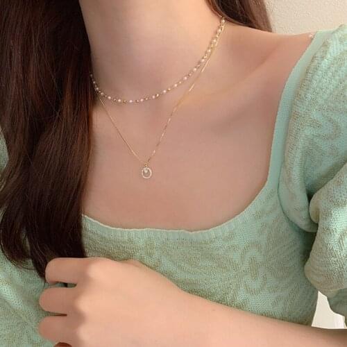Korean Fashion Double-layered Pearl Necklaces for Women New Multi-layer Chain Clavicle Chains Necklace Jewelry Accessories Gift