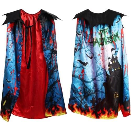 Halloween character dress up children double-layer printed cloak with scary haunted house printed cloak