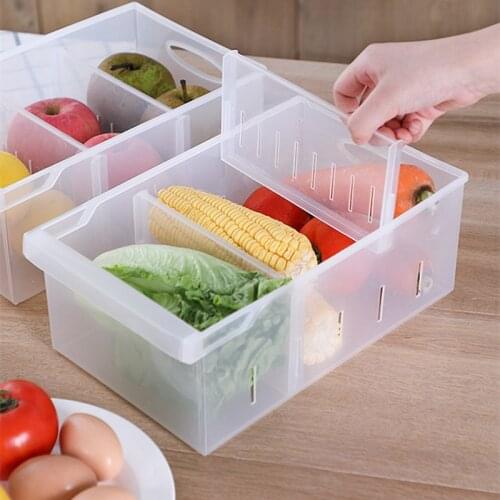 Kitchen Refrigerator Organizer Box Plastic Food Egg Storage Box Container Adjustable Drawner Vegetable Fruit Fresh-keeping Rack