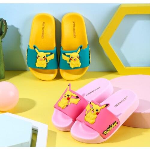 Genuine Anime Pokemon Pikachu Childrens Slippers Summer Indoor Non-Slip Baby Sandals and Slippers