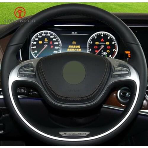 LQTENLEO Black Artificial Leather Hand-stitched Car Steering Wheel Cover for Mercedes-Benz S-Class S320 S400 S500 S600 2014-2017