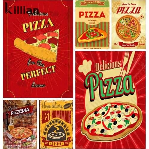 Food Poster Metal Retro Home Decoration Pizza Calories Delicious Metal Painting Restaurant Wall Metal Plaque Decor Tin Sign Art
