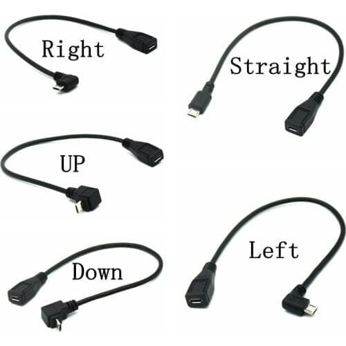 Micro USB 2.0 5Pin Male to Female to Extension connector Adapter plug Connector 90 Degree Right & Left & Up & Down Angled 25cm