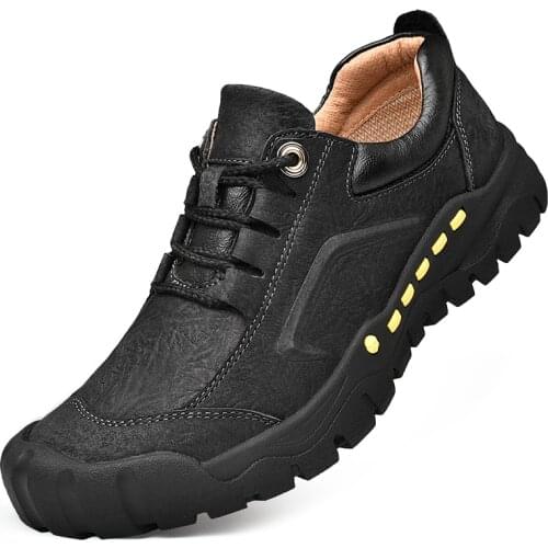 Genuine Leather Mens Loafers Fashion Sewing Soles Lace-up Shoes Quality Retro Trend Casual Shoes Outdoor Hiking Men Shoes