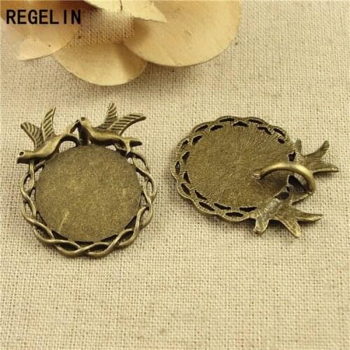 REGELIN PigeonPendant Setting Fit Inner 25 mm Cabochon Tray Tibetan Antique Bronze 5pcs/lot DIY Findings Jewelry Accessories
