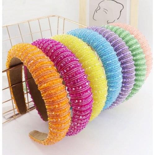 2021 New Spring Summer Luxury Rhinestone Beaded Headband Fashion Sponge Padded Hairbands for Women Sparkly Bling Headbands