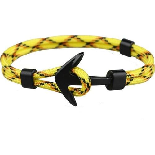 New Fashion Black Color Anchor Bangles Men Survival Rope Chain Paracord Bracelet Metal Sport Hooks