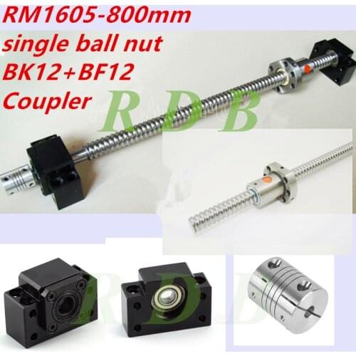 New antibacklash SFU1605 800mm RM1605 0.8m long with BK/BF12 end support and coupler 6.35*10 CNC parts