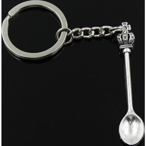 New Fashion Men 30mm Keychain DIY Metal Holder Chain Vintage Kitchen Spoon Crown 57x9mm Silver Color Pendant Gift