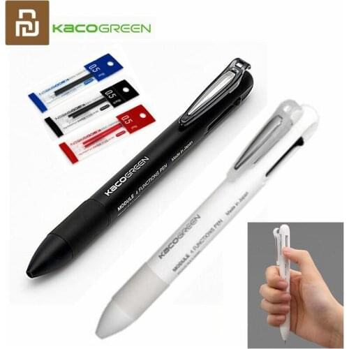 Original KACO 4 In 1 Multifunction Pens 0.5mm Black Blue Red Refill Gel Pen Mechanical Pencil Japanese Ink Office School Writing