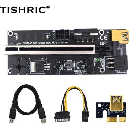 TISHRIC Upgraded VER009s Plus PCI-E PCIE Riser Card Ver 009S SATA 15Pin to 6pin USB 3.0 Adapter For BTC Mining Miner