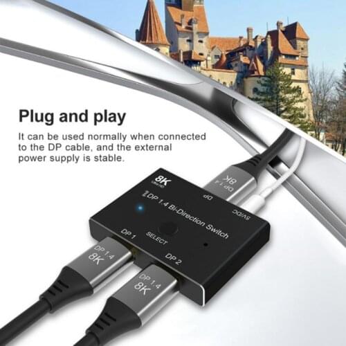 DisplayPort 8K Switch Splitter Bi-directional 1x2 / 2x1 KVM Adapter G-sync 8K@30Hz 4K@120Hz For Multi Source And Displays DP 1.4