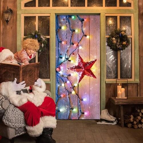 Christmas Light Red Five-Pointed Star Wallpaper Pvc Self-Adhesive Waterproof Mural Picture 3D Restaurant Door Stickers Christmas