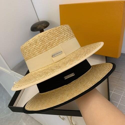Summer Female Hats For Women Beach Natural Straw Hat Panama Cap Fashion Handmade Casual Flat Top Wide Brim Sun Hats Zomerjurk