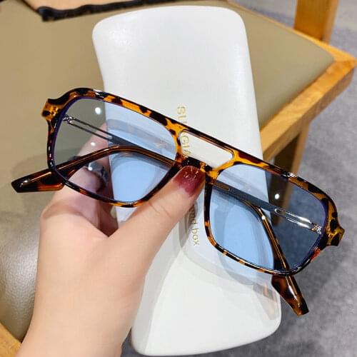 Retro Double Bridges Women Sunglasses Fashion Pink Gradient Eyewear Trending Hollow Leopard Blue Sun Glasses Men Shades UV400