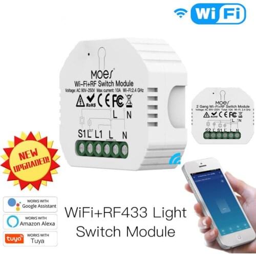 5pcs Tuya WiFi Smart Light Switch Relay Module 1/2 Way 2 Gang Smart Life/Tuya App Control Works With Alexa Google Home Yandex