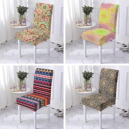 Bohemian Style Dining Chair Cover Elastic Spandex Chair Slipcover Mandala Seat Cover for Wedding Banquet Hotel 1/2/4/6 PCS