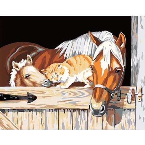 Adult DIY Drawing By Numbers On Canvas Animal horse Handmade Gift Acrylic Paint Paint By Numbers Cartoon Home Decor Unframe
