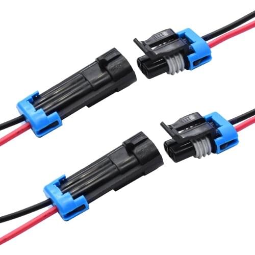 YUNPICAR 2 Pin Way Car Waterproof Electrical Connector Plug with Wire AWG Marine Pack of 2