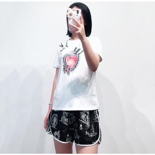 Patads Italian womens red swallow Love Print short sleeve versatile casual T-shirt spring and summer loose top