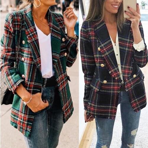 2020 New Fashion Plaid Womens Suit Coat Retro Button Plaid Jacket Jacket Womens Casual Coat Womens Jacket