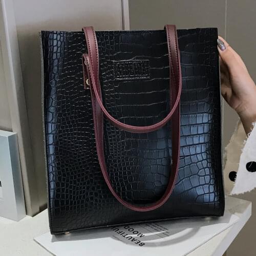 HISUELY Fashion Crocodile Pattern Women Shoulder Bag Leather Tote Ladies Hand Bags Luxury Handbags Women Bags Designer Purses