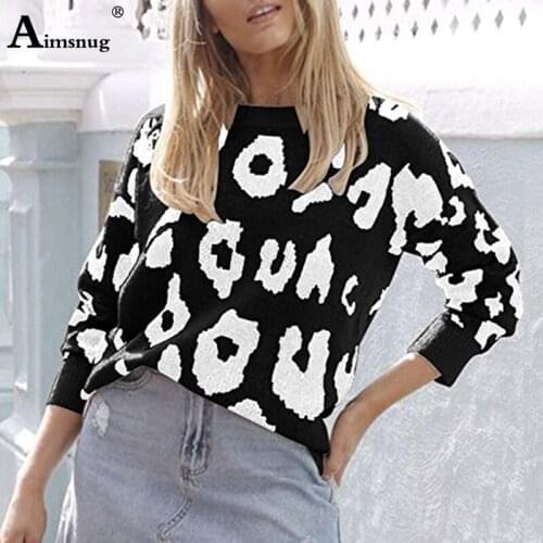Leopard Print High Temperature Womens Sweaters Pullovers O Neck Loose 2019 Casual Autumn Winter Female knitting Pullovers