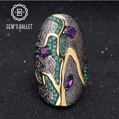GEMS BALLET Georgia O'keeffe Leaf Ring 0.80Ct Natural Amethyst 925 Sterling Silver Handmade Finger Rings for Women Bijoux