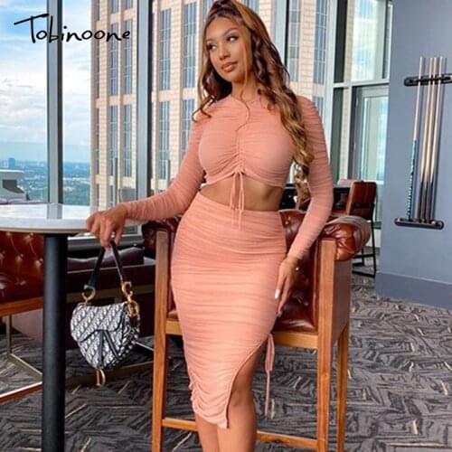 Tobinoone Double Layer Mesh Mini Party Sexy Dress Women Long Sleeve Autumn Winter Dress Ladies Bodycon bandage Dresses 2020