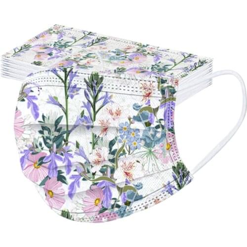 10pc Unisex Sweet Floral Print Masks Mouth Masks For Adults 3-layer Protective Disposable Face Mask Mascarilla Halloween Cosplay