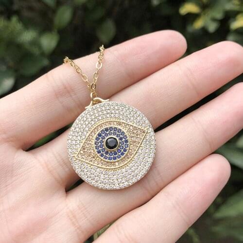 2020 Hot Gold Copper Pendant Necklace Round Mysterious Eye AAA Cubic Zirconia Fashion Necklaces For Women Jewelry statement