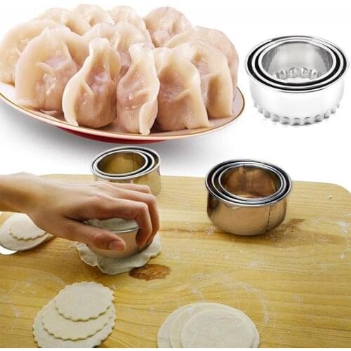3Pcs Round/Flower Shaped Dumplings Dough Cutting Tool Kitchen Stainless Steel Dumplings Cutter Portable Dumplings Molds