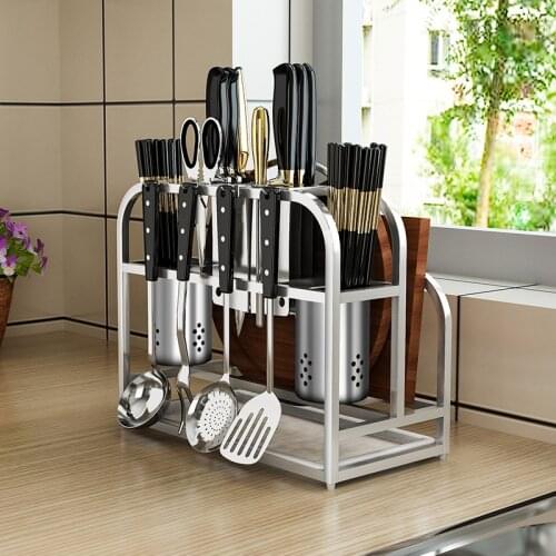 304 Stainless Steel 3 in 1 Kitchen Sink Stand Storage Rack for Knife Holder Cutlery Organizer Chopping Board Container Tools