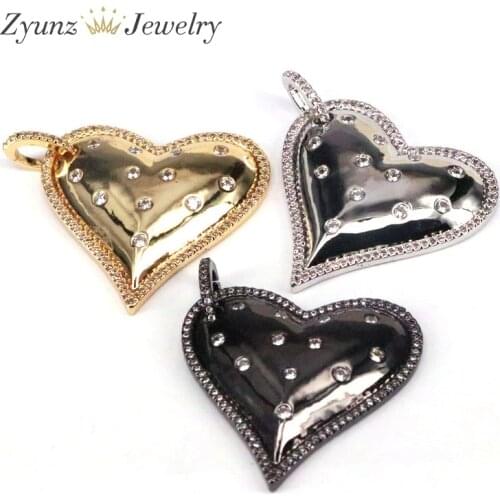 5PCS, CZ Micro Pave Fashion Big Heart Pendants for Necklace DIY Jewelry Making Gold Color Crystal Pendants