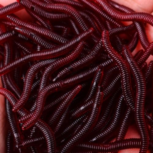 50pcs Lifelike Red Worm Soft Lure 35mm Earthworm Fishing Lures Silicone Artificial Bait Fishy Smell Shrimp Additive Bass Carp