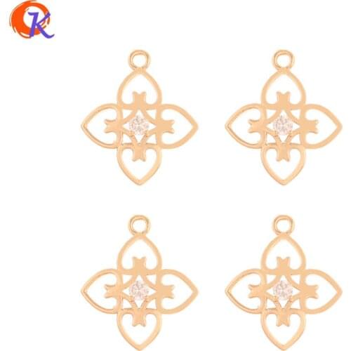 Cordial Design 50Pcs 14*17MM CZ Charms/Jewelry Accessories/Earring Connectors/Hand Made/Flower Shape/DIY Making/Earring Findings