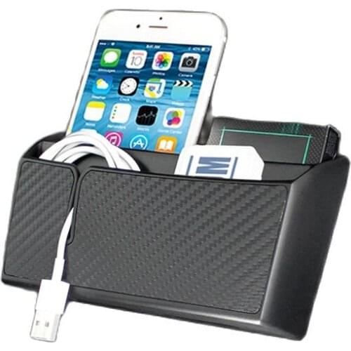 Car Storage Box Carbon Fiber Grain Paste Type Mobile Car Phone Holder In Car Organizer Stowing Tidying Storage Box Container VL1