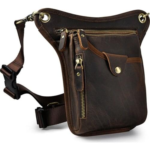 Men Genuine Leather Leg Bag Real Cowhide Waist Bag Motorcycle Riding Thigh Belt Bag Shoulder Crossbody Bags Mobile Phone Pouch