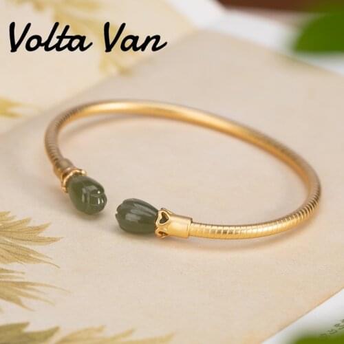Volta Van 2021 New Fine Jewelry Bangle 925 Sterling Silver Natural Jade Vintage Elegant Concise Women Opening Silver Bracelet