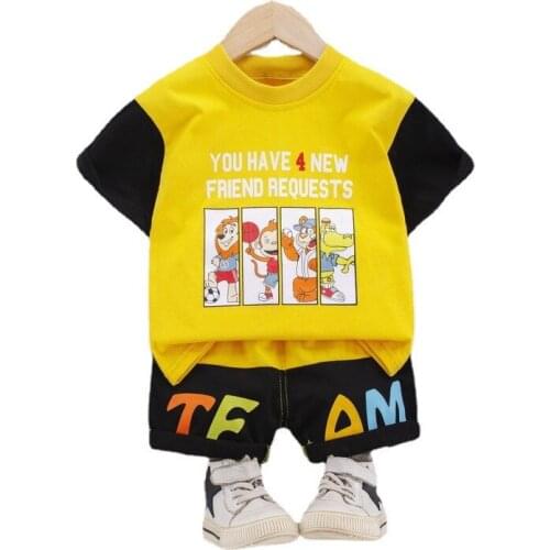 Children Girls Fashion Clothes New Summer Kids Cartoon Shirt Shorts 2Pcs/Set Baby Boys Letter Clothing Toddler Casual Tracksuits