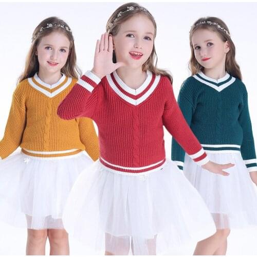 Children Clothes Baby Cotton Warm Pullovers Patchwork Sweaters Girls Winter Autumn Knitted Sweater +Skirt Sets 3-10Y Child Tops