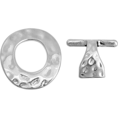 DoreenBeads Zinc Based Alloy silver color Toggle Clasps Hammered 31mm x30mm(1 2/8" x1 1/8") 25mm x20mm( 1/8" x 1/8"), 5 Sets